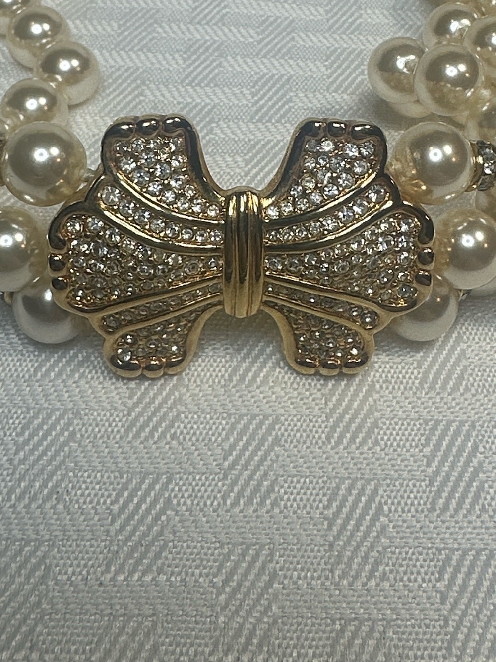 Swarovski 3 strands pearls Necklace cubic zirconia gold pendant - Picture 7 of 10